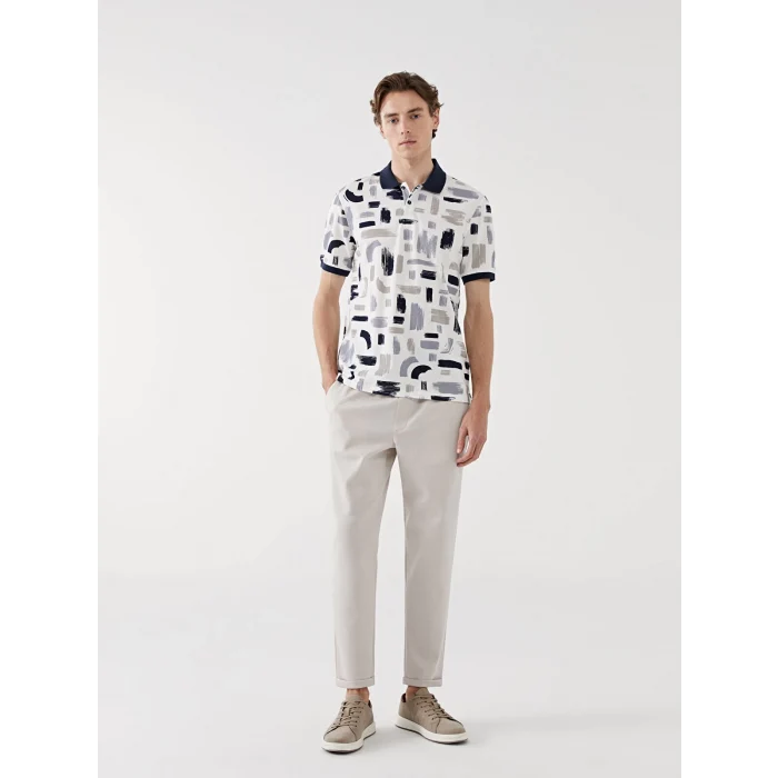 LCW Vision Lacivert Polo Yaka Kısa Kollu Desenli Pike Erkek Tişört