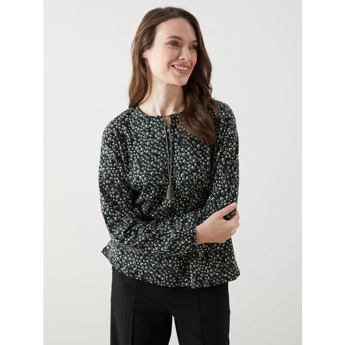 LCW Grace Siyah Bağlamalı Yaka Desenli Kadın Bluz