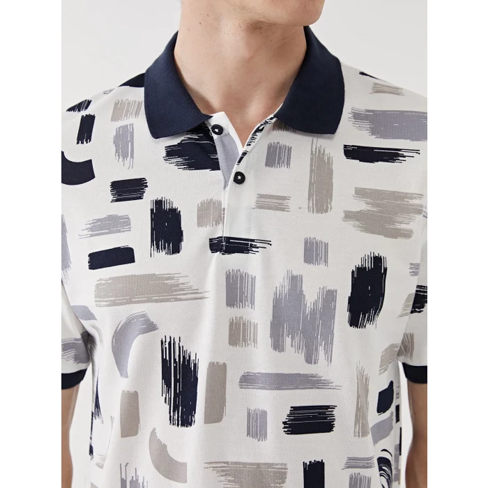 LCW Vision Lacivert Polo Yaka Kısa Kollu Desenli Pike Erkek Tişört