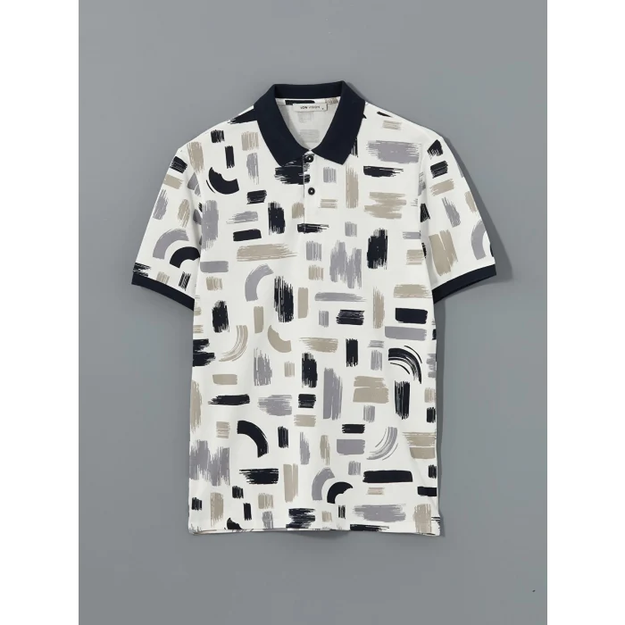 LCW Vision Lacivert Polo Yaka Kısa Kollu Desenli Pike Erkek Tişört