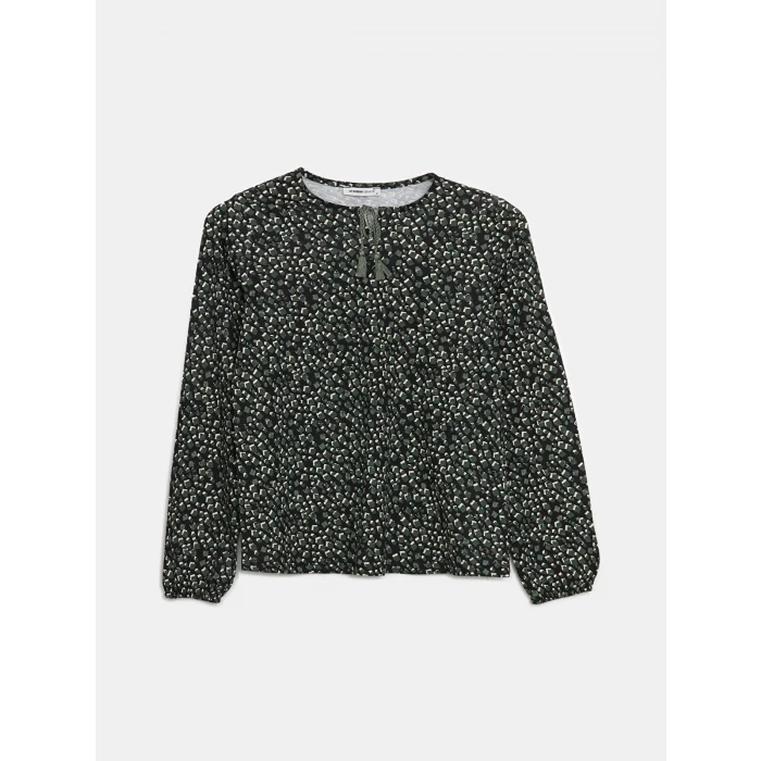 LCW Grace Siyah Bağlamalı Yaka Desenli Kadın Bluz