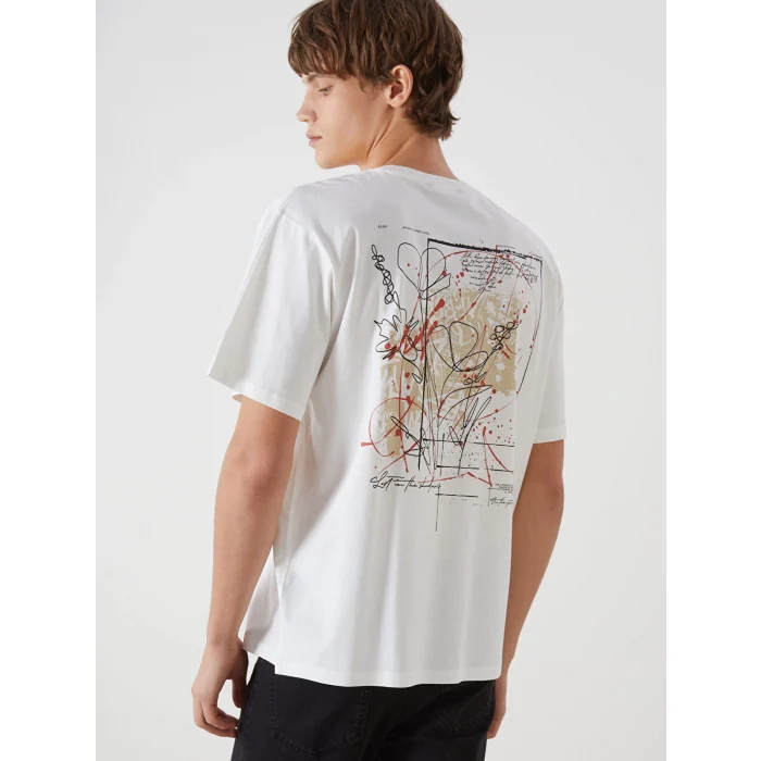 XSIDE Ekru Bisiklet Yaka Baskılı Erkek Tişört
