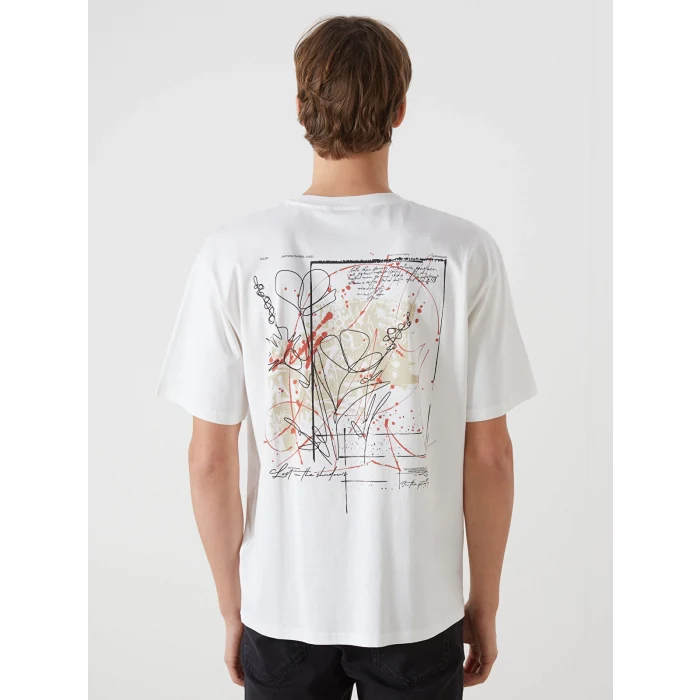 XSIDE Ekru Bisiklet Yaka Baskılı Erkek Tişört