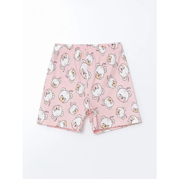 LCW Kids Ekru Baskılı Kız Çocuk Pamuklu Şortlu Pijama Takımı