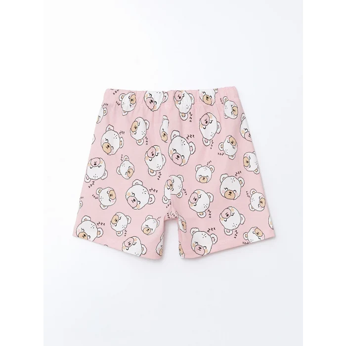 LCW Kids Ekru Baskılı Kız Çocuk Pamuklu Şortlu Pijama Takımı