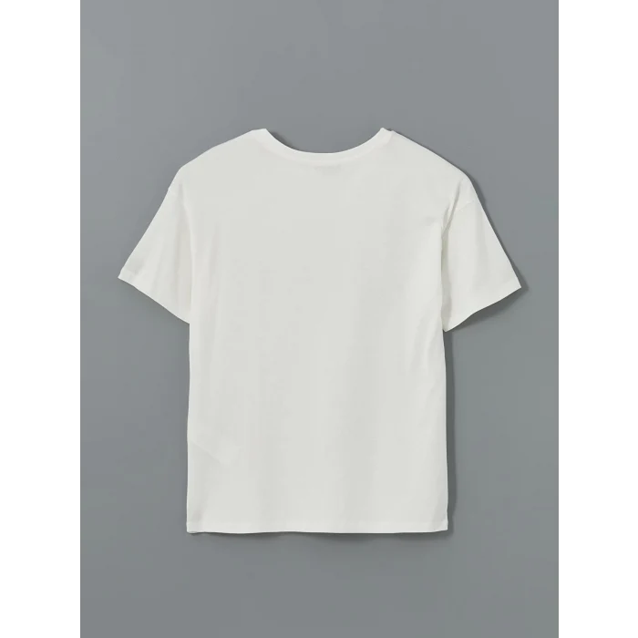 LCW Vision Ekru Bisiklet Yaka Taşlı Kadın Tişört