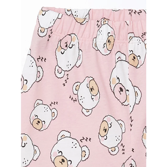 LCW Kids Ekru Baskılı Kız Çocuk Pamuklu Şortlu Pijama Takımı