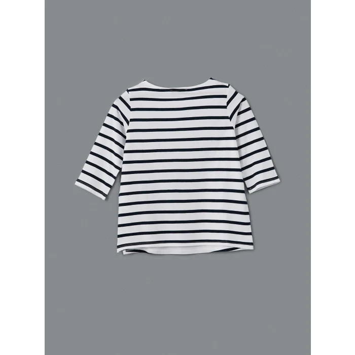 LCW Grace Lacivert Bisiklet Yaka Çizgili Kadın Tişört