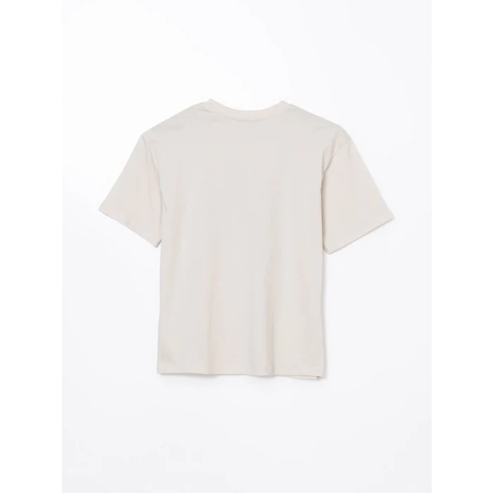 LCW Vision Gri Bisiklet Yaka Baskılı Oversize Kadın Tişört