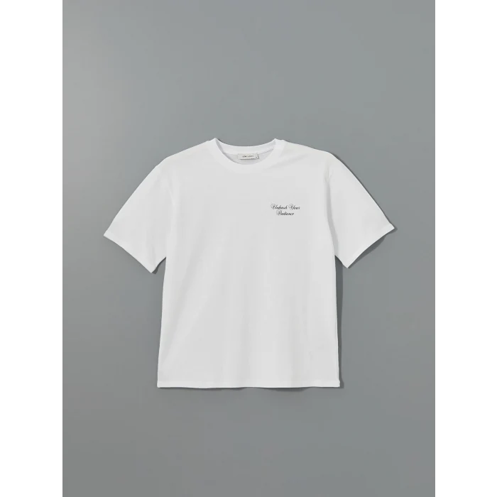 LCW Vision Beyaz Bisiklet Yaka Baskılı Oversize Kadın Tişört