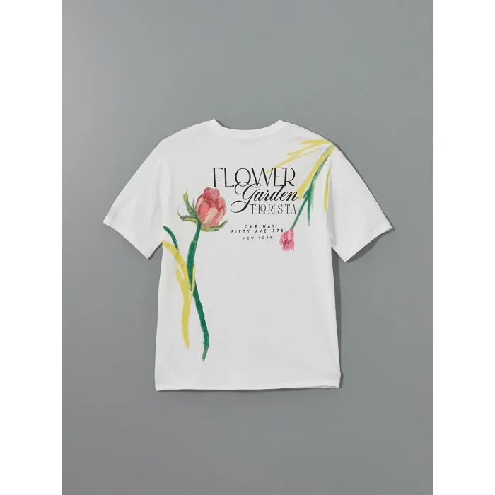 LCW Vision Beyaz Bisiklet Yaka Baskılı Oversize Kadın Tişört