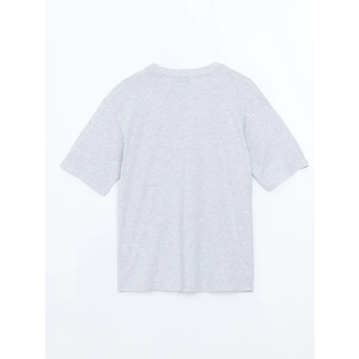 LCW Vision Gri Chicago Baskılı Oversize Kadın Tişört