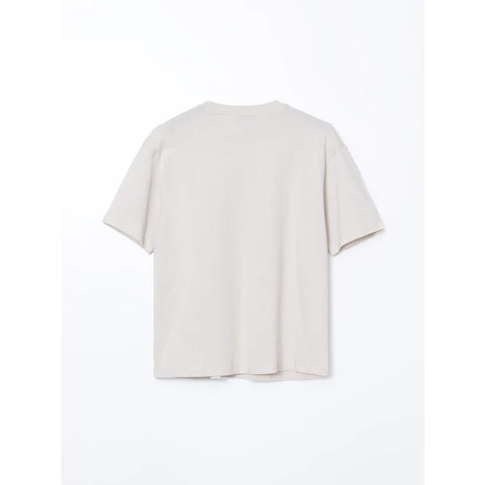 LCW Vision Gri Bisiklet Yaka Paris Baskılı Oversize Kadın Tişört