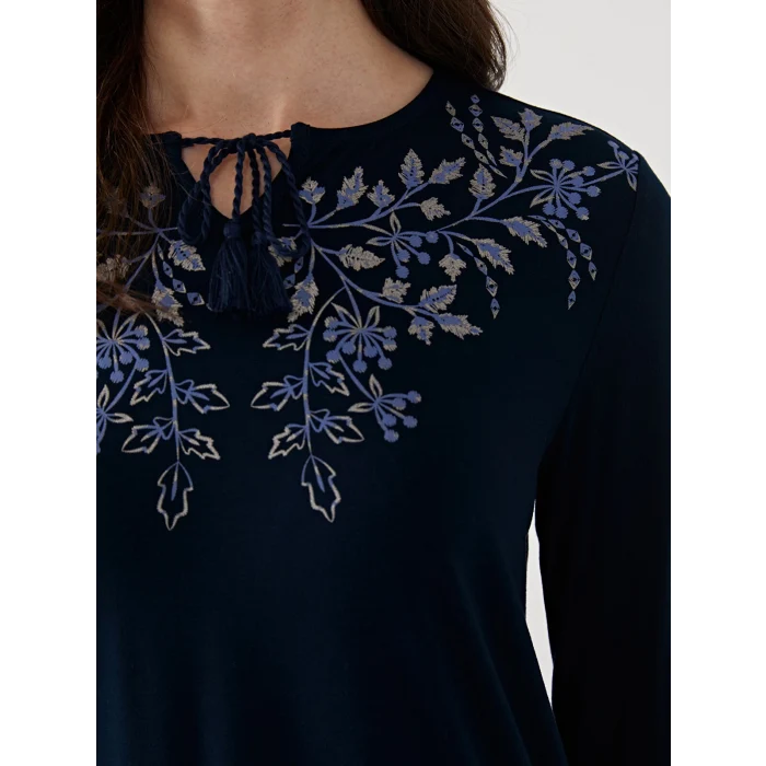 LCW Grace Lacivert Bağlamalı Yaka Çiçekli Kadın Bluz