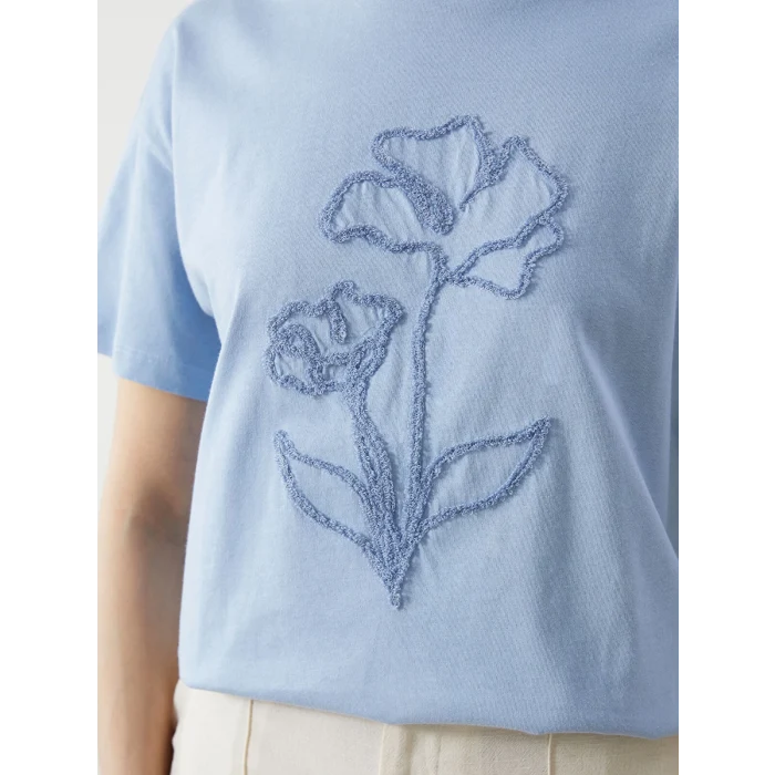 LCW Vision Mavi Bisiklet Yaka Çiçekli Kadın Tişört