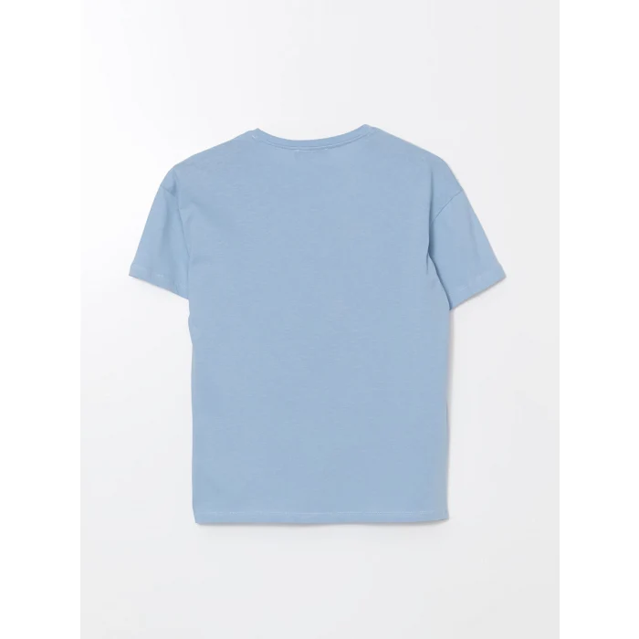 LCW Vision Mavi Bisiklet Yaka Çiçekli Kadın Tişört