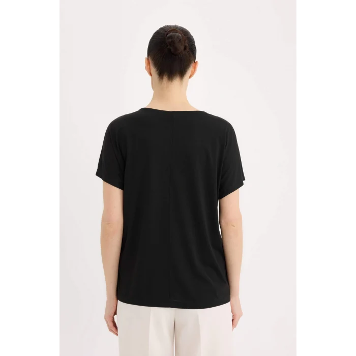 Defacto K7701 Siyah Bisiklet Yaka Baskılı Siyah Kısa Kollu Tişört