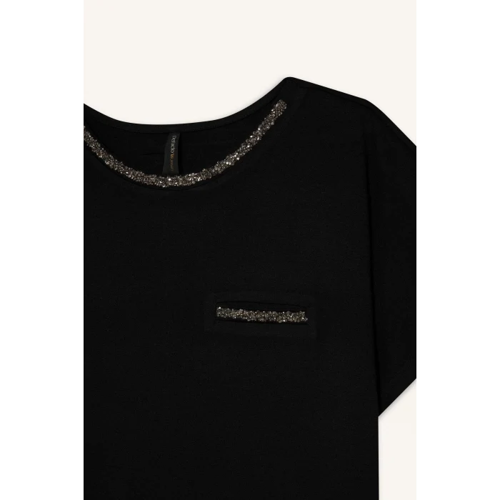 Defacto K7701 Siyah Bisiklet Yaka Baskılı Siyah Kısa Kollu Tişört