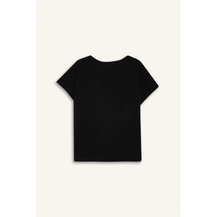 Defacto K7701 Siyah Bisiklet Yaka Baskılı Siyah Kısa Kollu Tişört