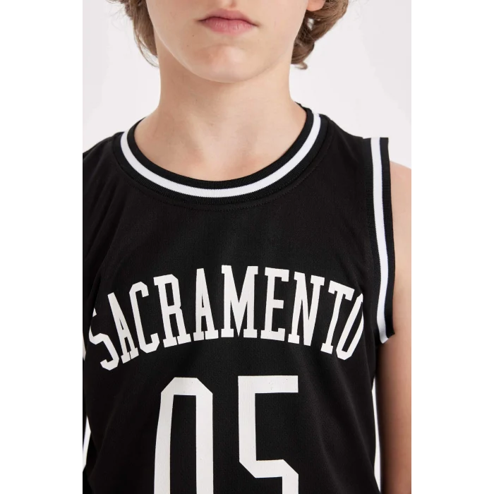 Defacto C8592 Siyah Erkek Çocuk Bisiklet Yaka Baskılı Atlet