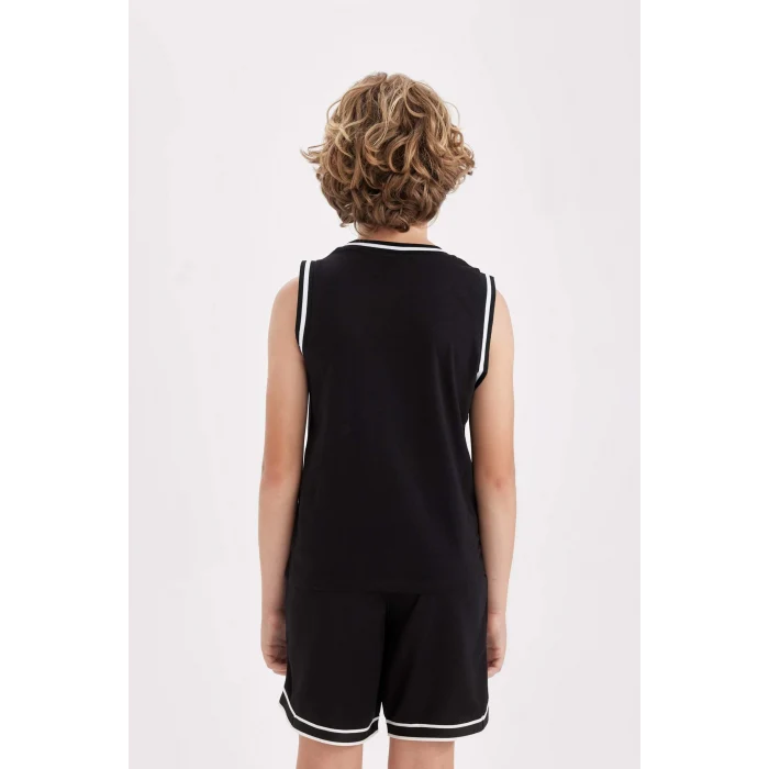 Defacto C8592 Siyah Erkek Çocuk Bisiklet Yaka Baskılı Atlet