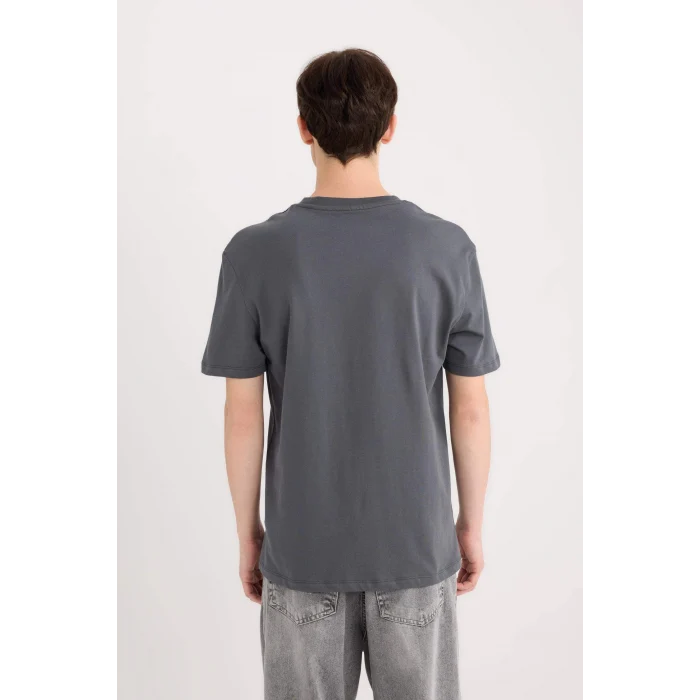 Defacto D5156 Antrasit %100 Pamuk Bisiklet Yaka Kalp Baskılı Kısa Kollu Tişört