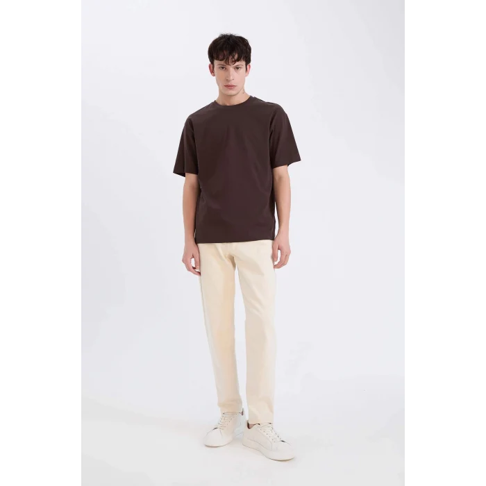 Defacto D6070 Kahve %100 Pamuk Boxy Fit Bisiklet Yaka Basic Düz Kısa Kollu Tişört