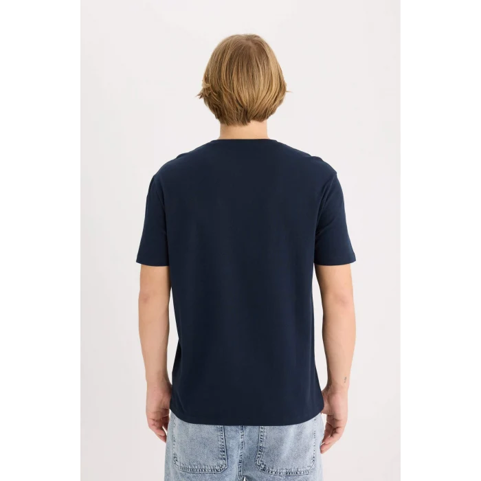 Defacto D5577 Lacivert %100 Pamuk Regular Fit Bisiklet Yaka Baskılı Kısa Kollu Tişört