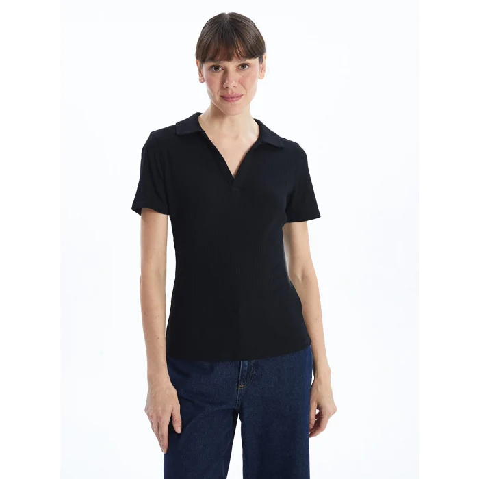 LCWAIKIKI Classic Siyah Polo Yaka Kadın Tişört