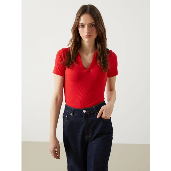 LCWAIKIKI Classic Kirmizi Polo Yaka Kadın Tişört