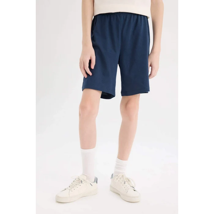 Defacto E6648 Ekru Erkek Çocuk New Pijama Takımı Kısa Kollu Piajam Üstü Esnek Belli Şort Pijama Altı