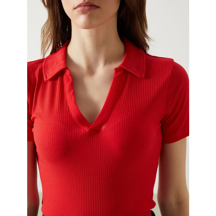LCWAIKIKI Classic Kirmizi Polo Yaka Kadın Tişört