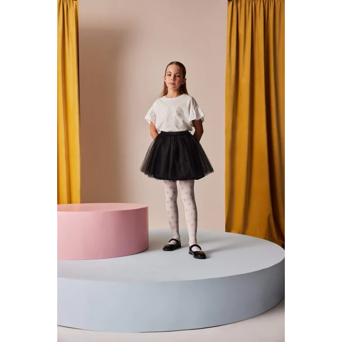 Defacto E0820 Beyaz Kız Çocuk Bisiklet Yaka Baskılı Kısa Kollu Tişört