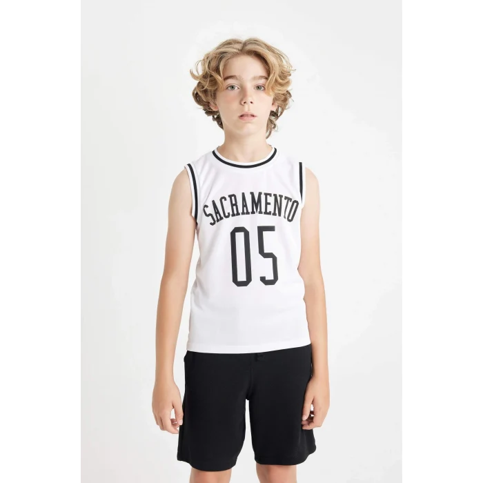 Defacto C8592 Beyaz Erkek Çocuk Bisiklet Yaka Baskılı Atlet