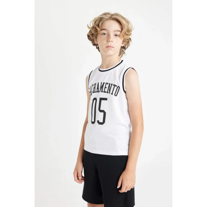 Defacto C8592 Beyaz Erkek Çocuk Bisiklet Yaka Baskılı Atlet