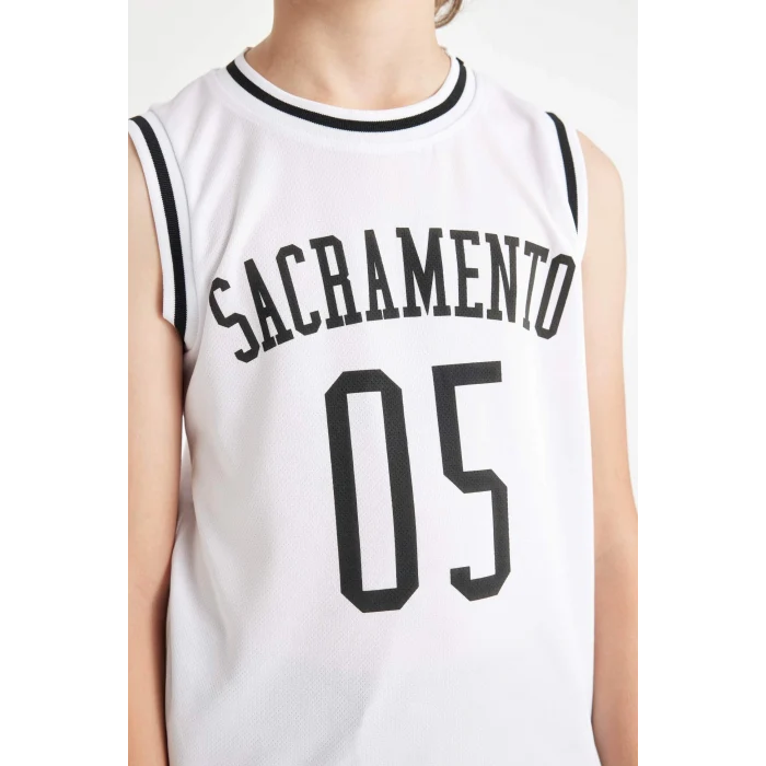 Defacto C8592 Beyaz Erkek Çocuk Bisiklet Yaka Baskılı Atlet