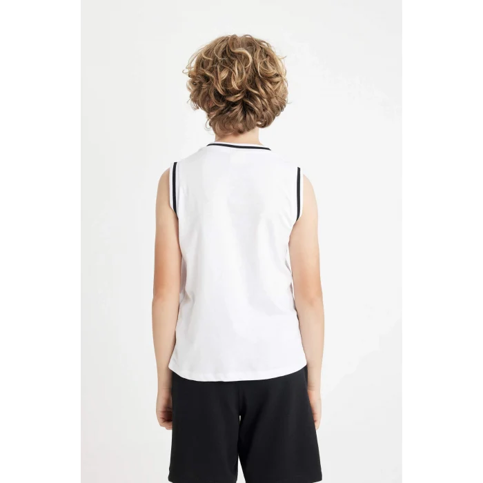 Defacto C8592 Beyaz Erkek Çocuk Bisiklet Yaka Baskılı Atlet