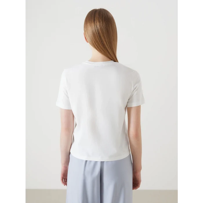 LCW Vision Ekru Bisiklet Yaka Taşlı Kadın Tişört