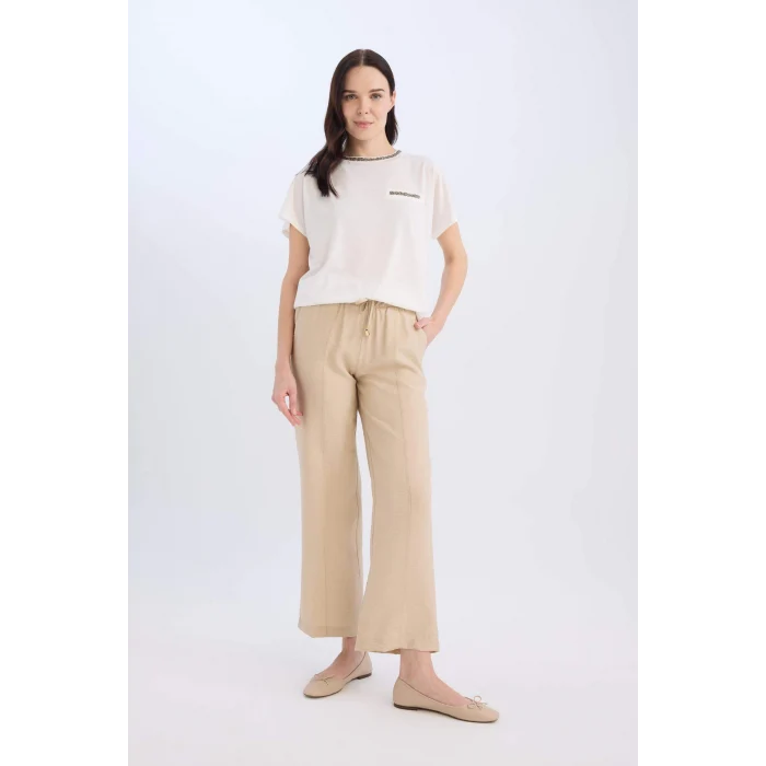 Defacto K7701 Ekru 	Bisiklet Yaka Baskılı Kısa Kollu Tişört