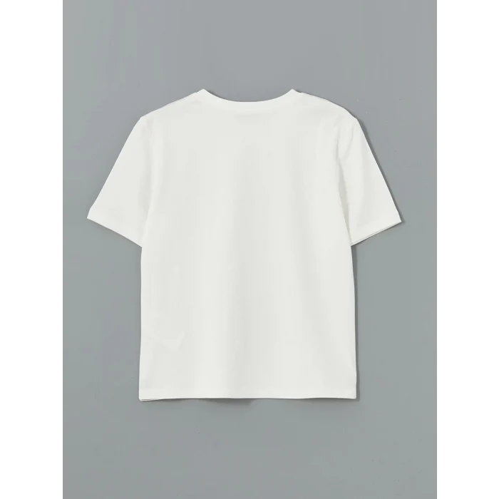 LCW Vision Ekru Bisiklet Yaka Taşlı Kadın Tişört