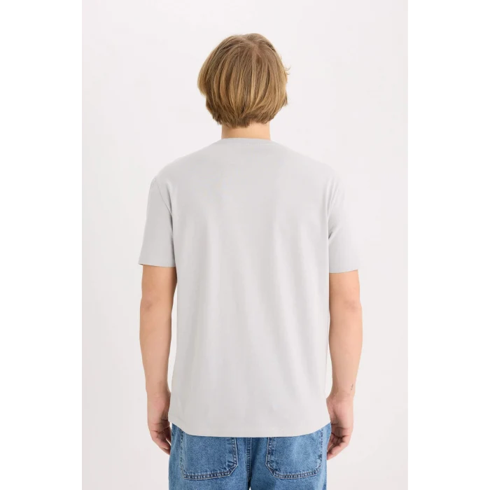 Defacto D5576 Gri %100 Pamuk Regular Fit Bisiklet Yaka Baskılı Kısa Kollu Tişört