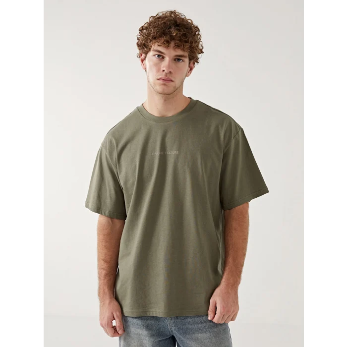 XSIDE Haki Bisiklet Yaka Kısa Kollu Baskılı Penye Erkek Tişört