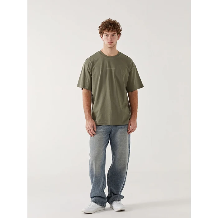 XSIDE Haki Bisiklet Yaka Kısa Kollu Baskılı Penye Erkek Tişört