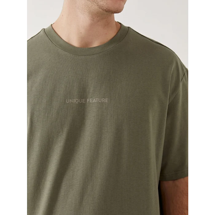 XSIDE Haki Bisiklet Yaka Kısa Kollu Baskılı Penye Erkek Tişört