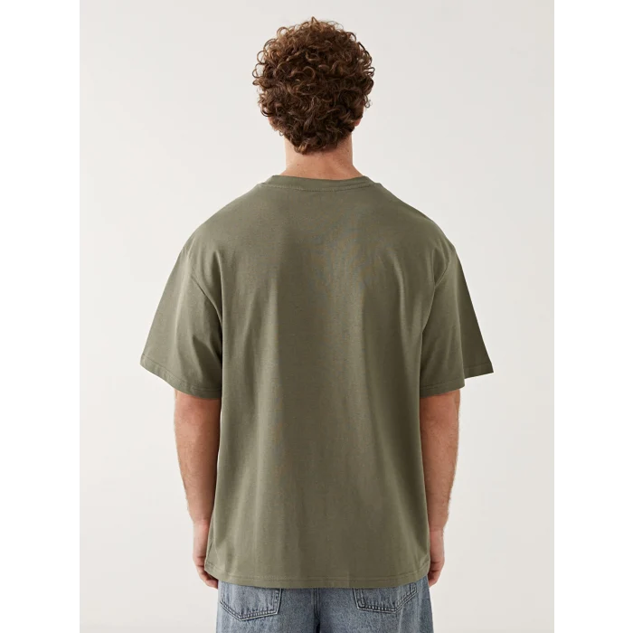 XSIDE Haki Bisiklet Yaka Kısa Kollu Baskılı Penye Erkek Tişört