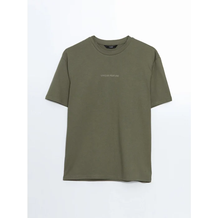 XSIDE Haki Bisiklet Yaka Kısa Kollu Baskılı Penye Erkek Tişört