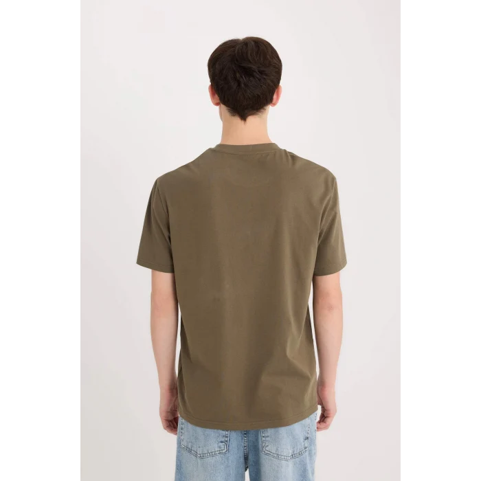 Defacto D6204 Haki %100 Pamuk Regular Fit Bisiklet Yaka Baskılı Kısa Kollu Tişört
