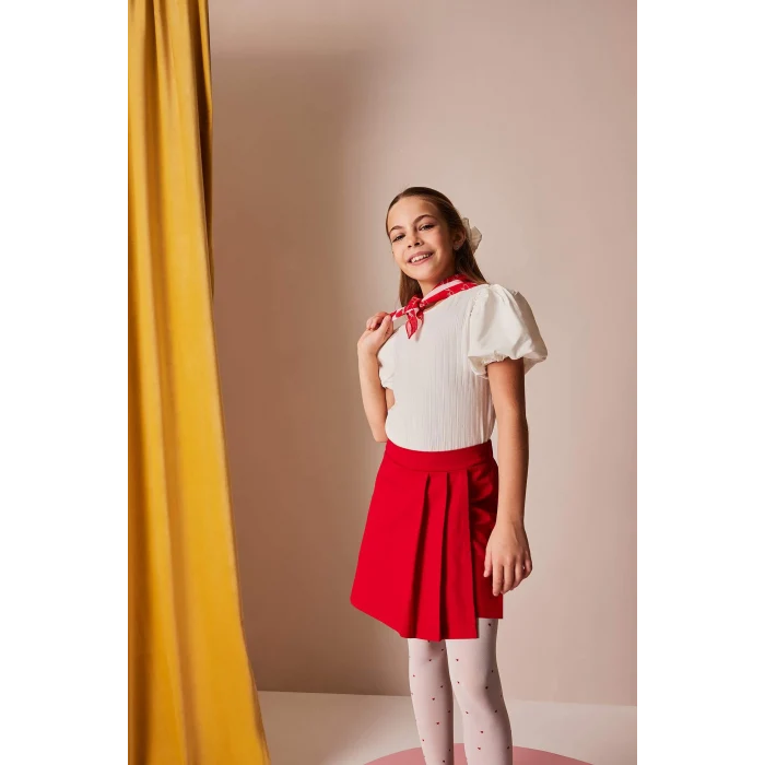 Defacto E0822 Beyaz Kız Çocuk Bisiklet Yaka Fitilli Kaşkorse Kısa Kollu Tişört