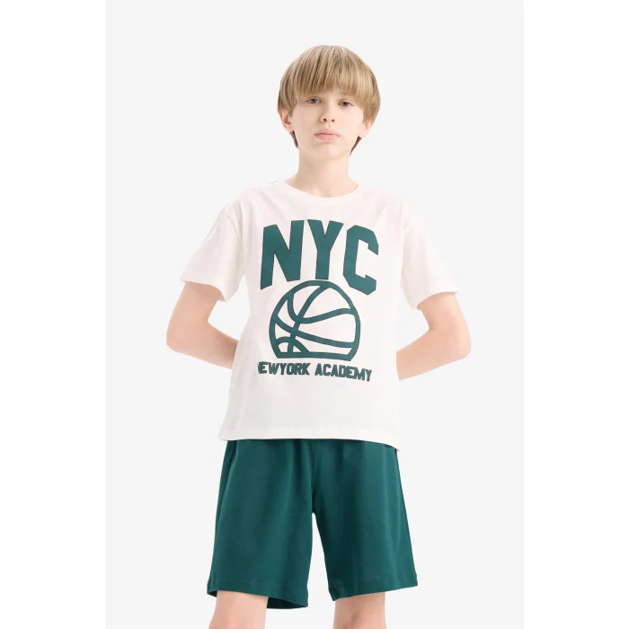 Defacto E6542 Beyaz Erkek Çocuk 2li Takım Baskılı Kısa Kollu Tişört Şort