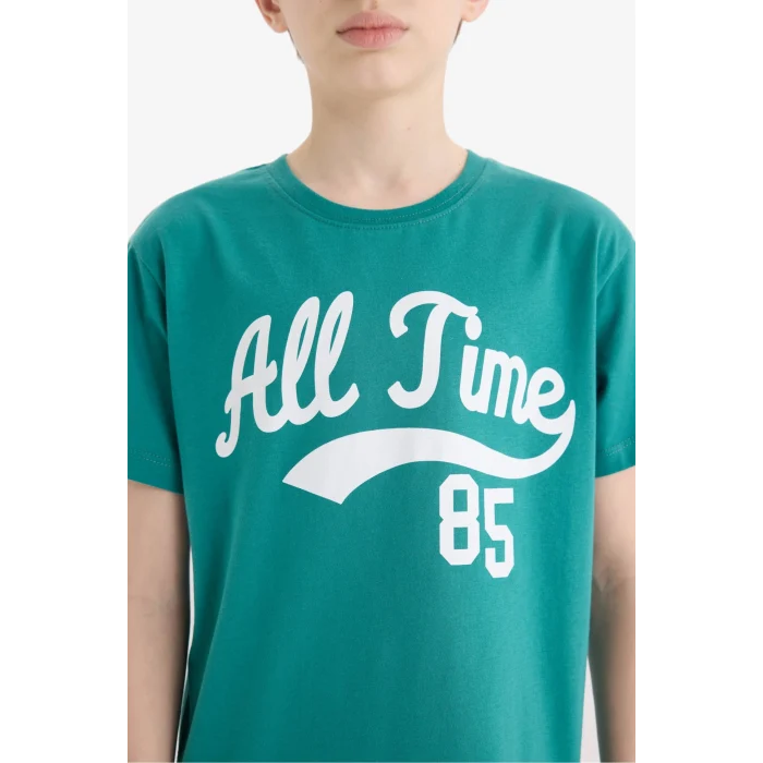 Defacto E6541 Yeşil Erkek Çocuk 2li Takım Baskılı Kısa Kollu Tişört Şort